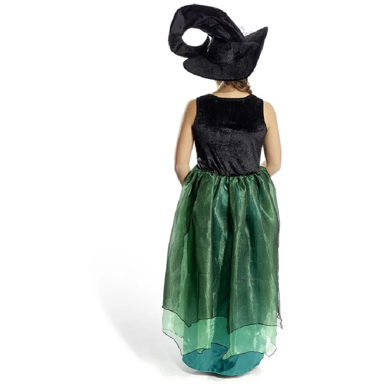 Déguisement enfant Halloween sorcière robe chapeau noir vert 11/14ans