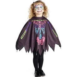 Déguisement enfant Halloween squelette poncho noir multicolore TU