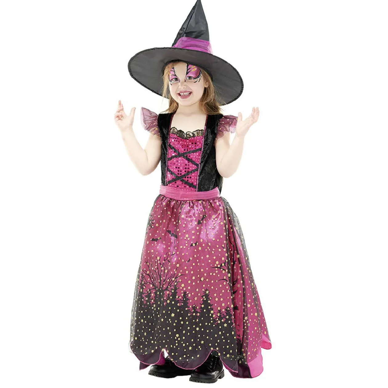Déguisement enfant sorcière à paillettes Halloween 4 à 6 ans