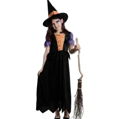 Déguisement fille sorcière Halloween noir orange 11/14 ans
