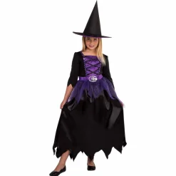 Déguisement fille sorcière longue noir violet Halloween 7/10 ans