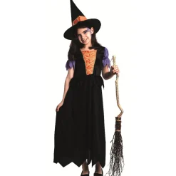 Déguisement sorcière noir et orange fille 7/10 ans