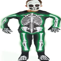 Déguisement squelette lumineux masque, gants, combinaison 11/14 ans