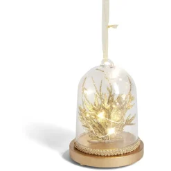 Dôme lumineux à poser fleur pailletée dorée Ø9xH11cm