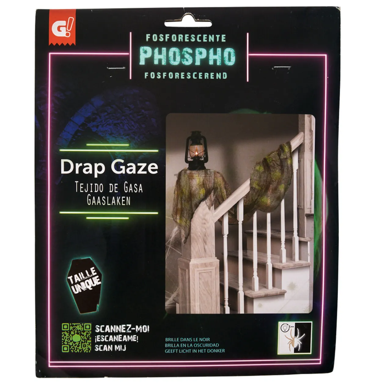 Drap de gaze gris phosphorescent décoration Halloween