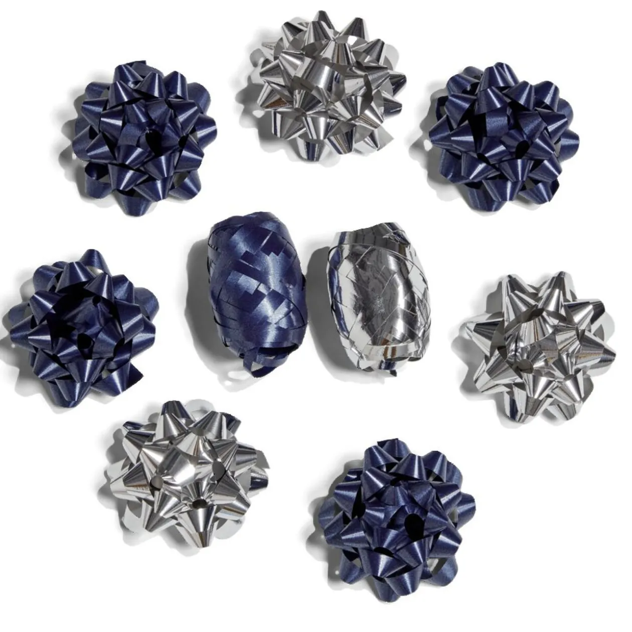 Ensemble papier cadeau Noël 2m x4 avec noeud x7 ruban x3 argenté bleu