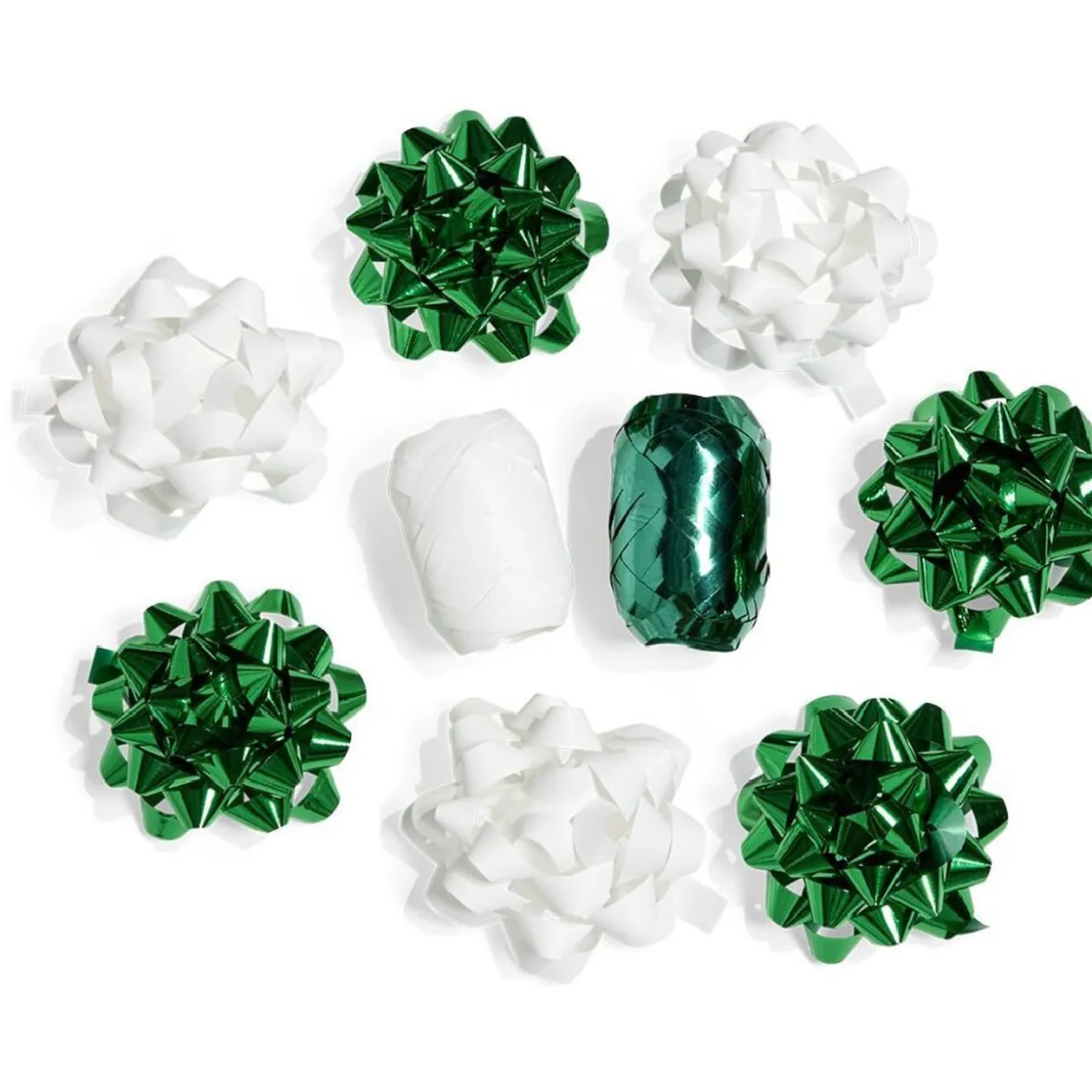 Ensemble papier cadeau Noël 2m x4 avec noeud x7 ruban x2 vert et blanc