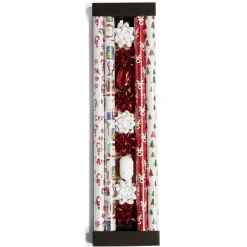 Ensemble papier cadeau Noël 2m x4 avec noeud x7 ruban x3 rouge et blanc