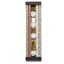 Ensemble papier cadeau Noël 2m x4 avec noeud x7 ruban x3 doré et blanc