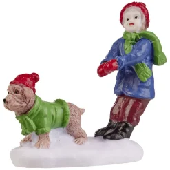 Figurine de Noël Personnage avec chien pour village miniature
