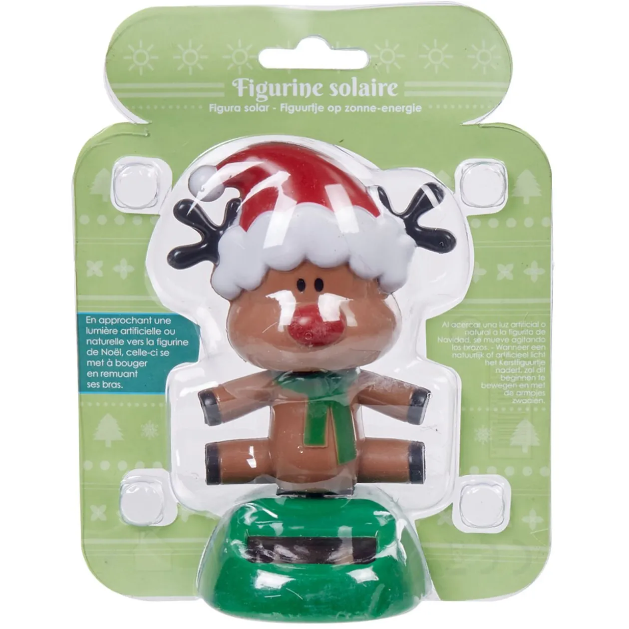 Figurine solaire Noël renne à bonnet