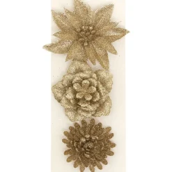 Fleur dorée à paillettes à suspendre Noël x3