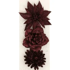 Fleur rouge à paillettes à suspendre Noël x3