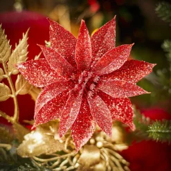 Fleur rouge à paillettes à suspendre Noël x3
