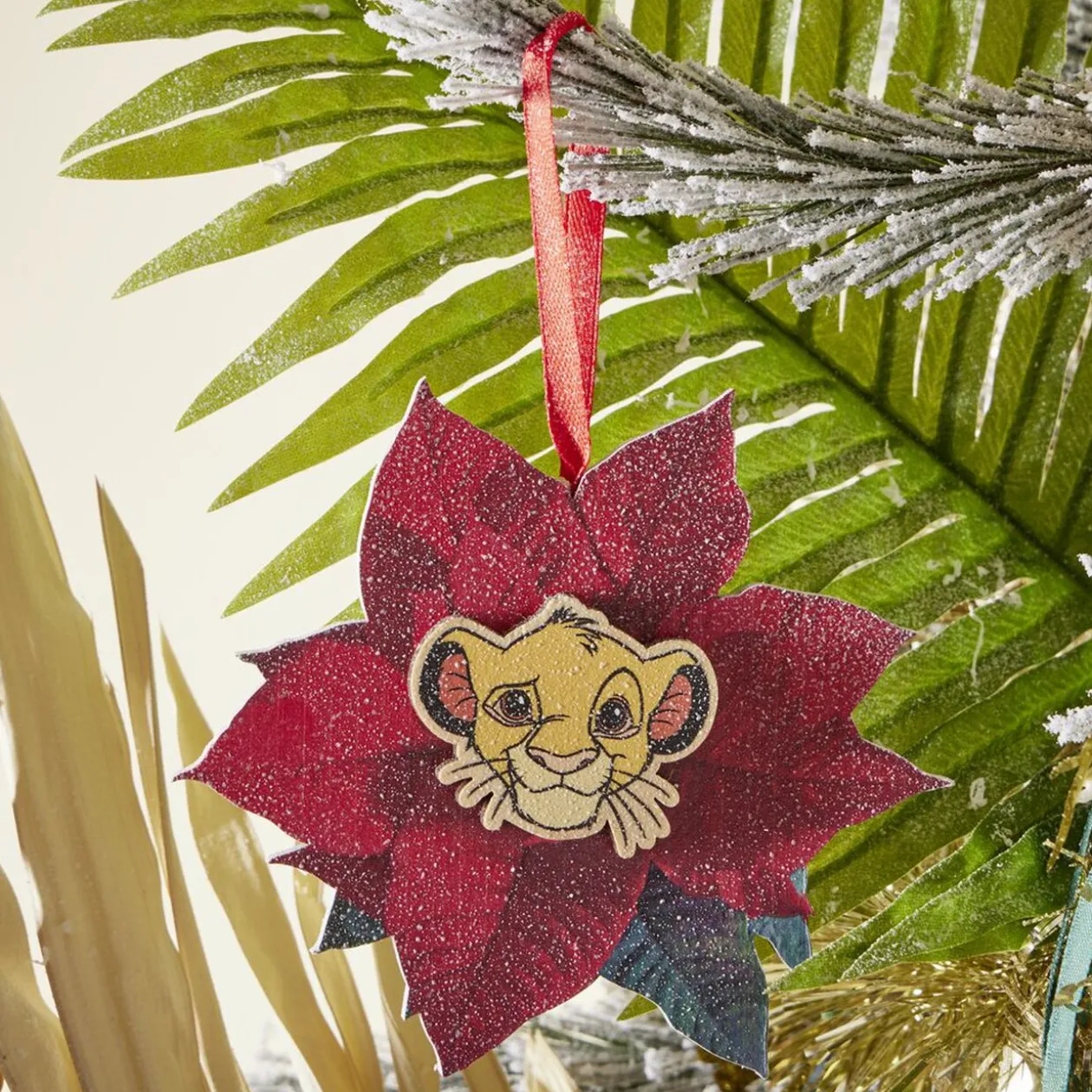Fleur rouge poinsettia Disney Le Roi Lion Simba bois à suspendre