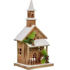 Église neige lumineuse village crèche Noël