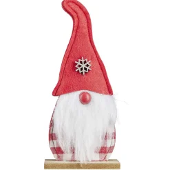 Gnome à poser en bois rouge et blanc L10,5xl4,5xH24cm