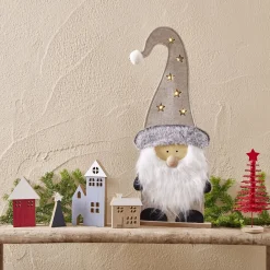 Gnome à poser lumineux avec LED H59,5cm - 2 modèles rouge ou gris