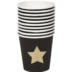 Gobelet à café en carton noir motif étoile doré x10