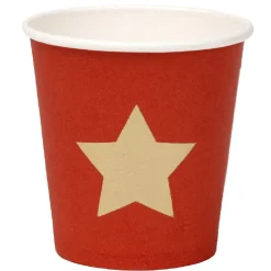 Gobelet à café en carton rouge motif étoile doré x10