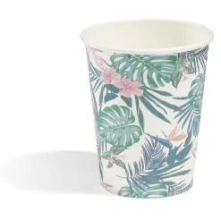 Gobelet en carton motif tropical fleur feuille x10