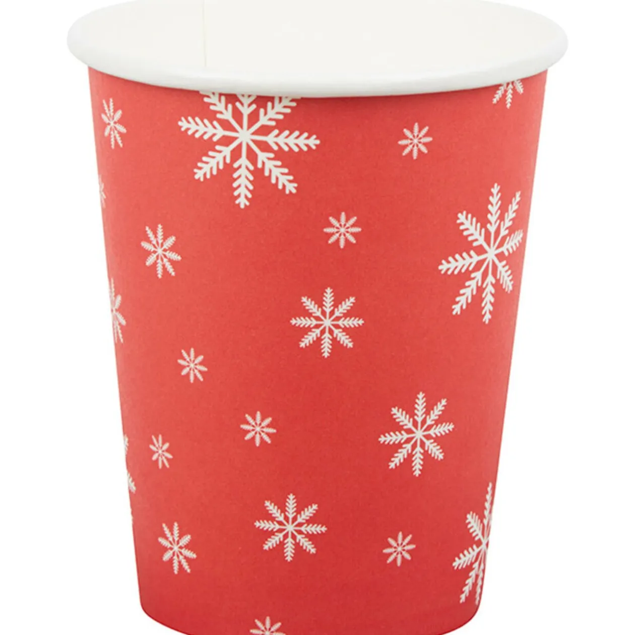 Gobelet en carton rouge design flocons blancs x10