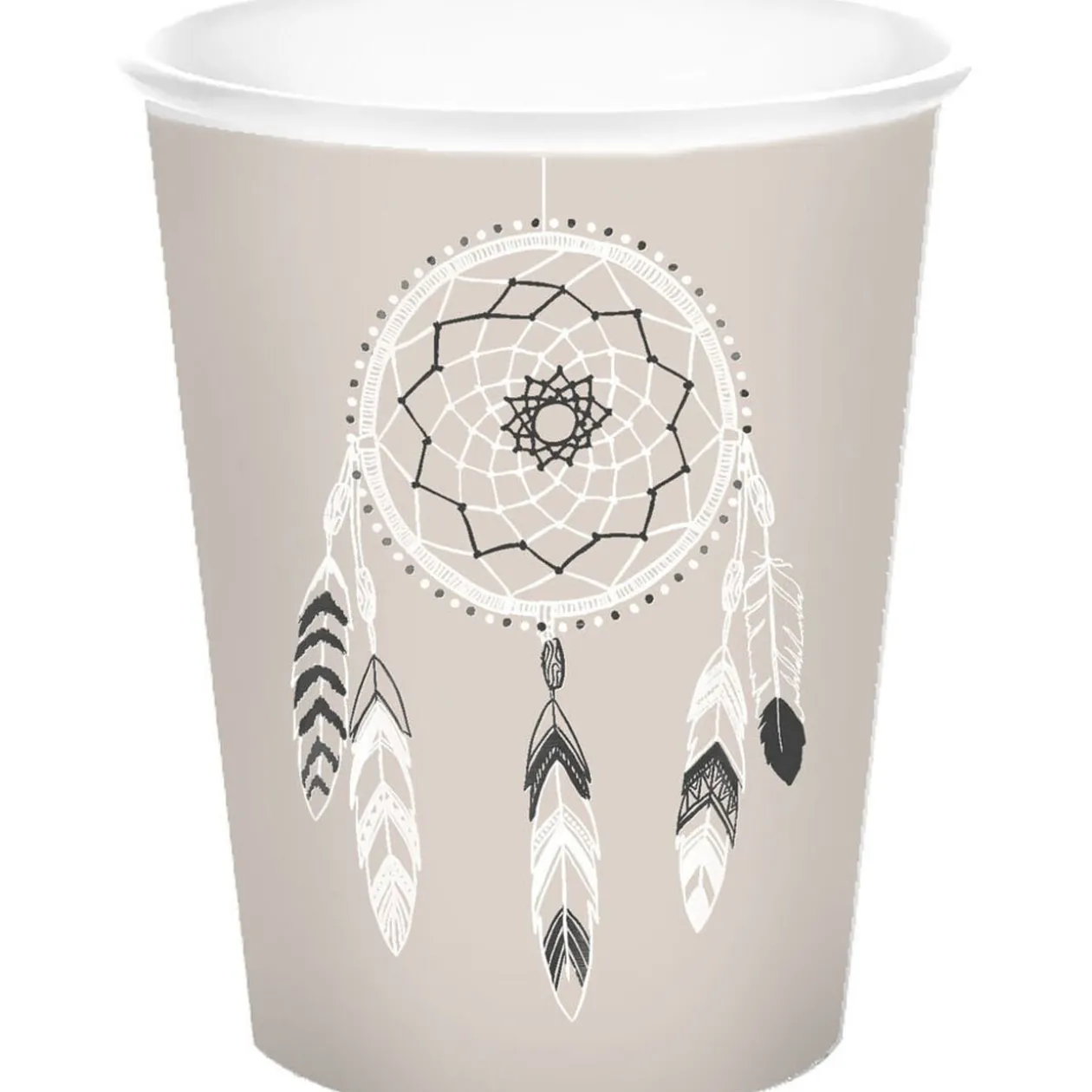 Gobelet jetable design attrape rêves blanc noir x10