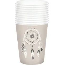 Gobelet jetable design attrape rêves blanc noir x10