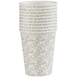 Gobelet jetable motif botanique or et blanc 25 cl x10