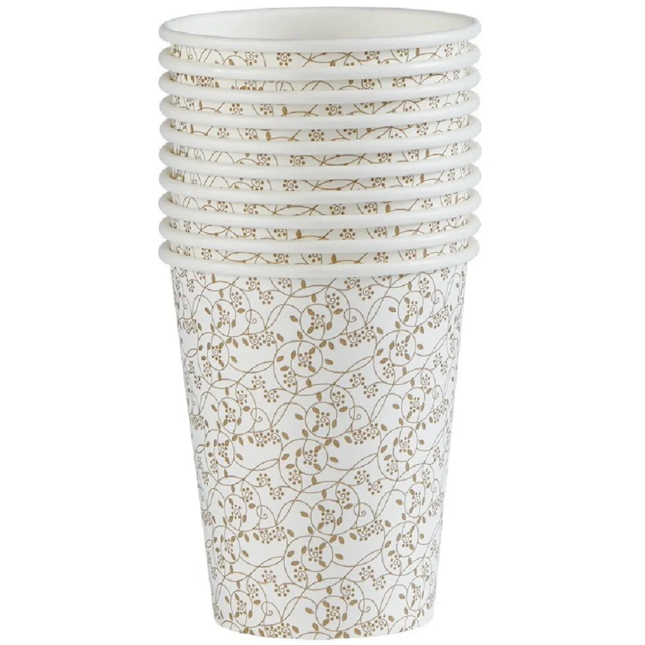 Gobelet jetable motif botanique or et blanc 25 cl x10