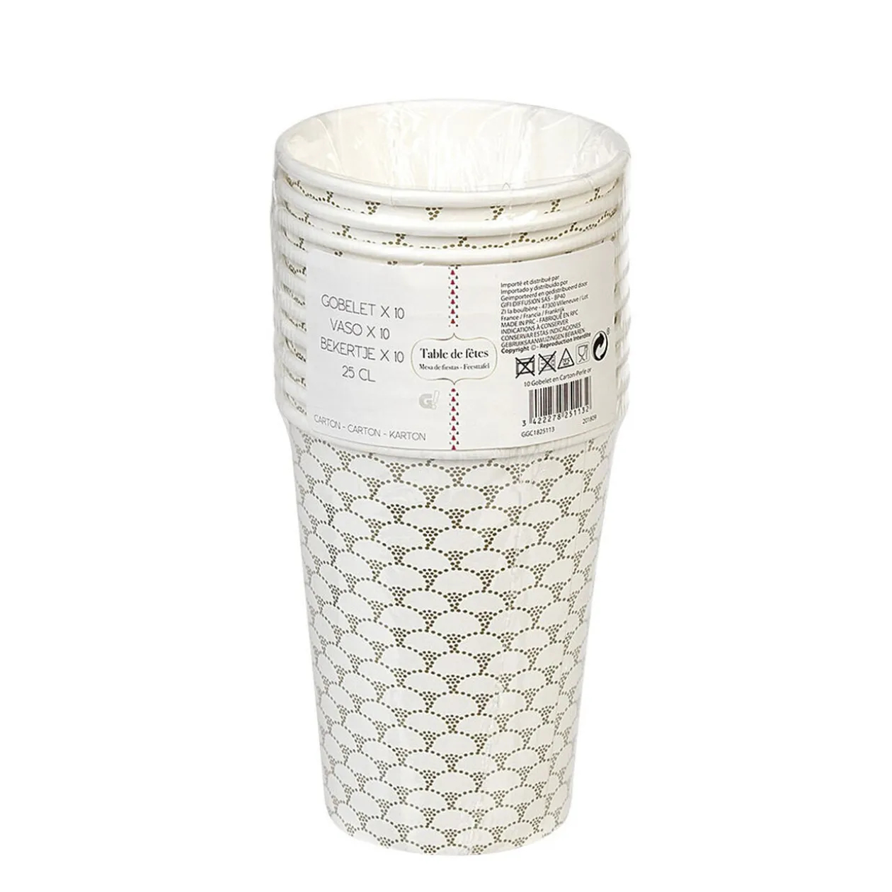 Gobelet jetable motif perle or et blanc 25 cl x10