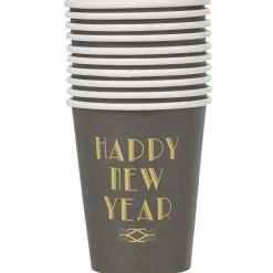 Gobelet jetable noir design Happy New year x10