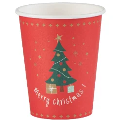 Gobelet jetable Noël Merry Christmas sapin rouge 25 cl x10