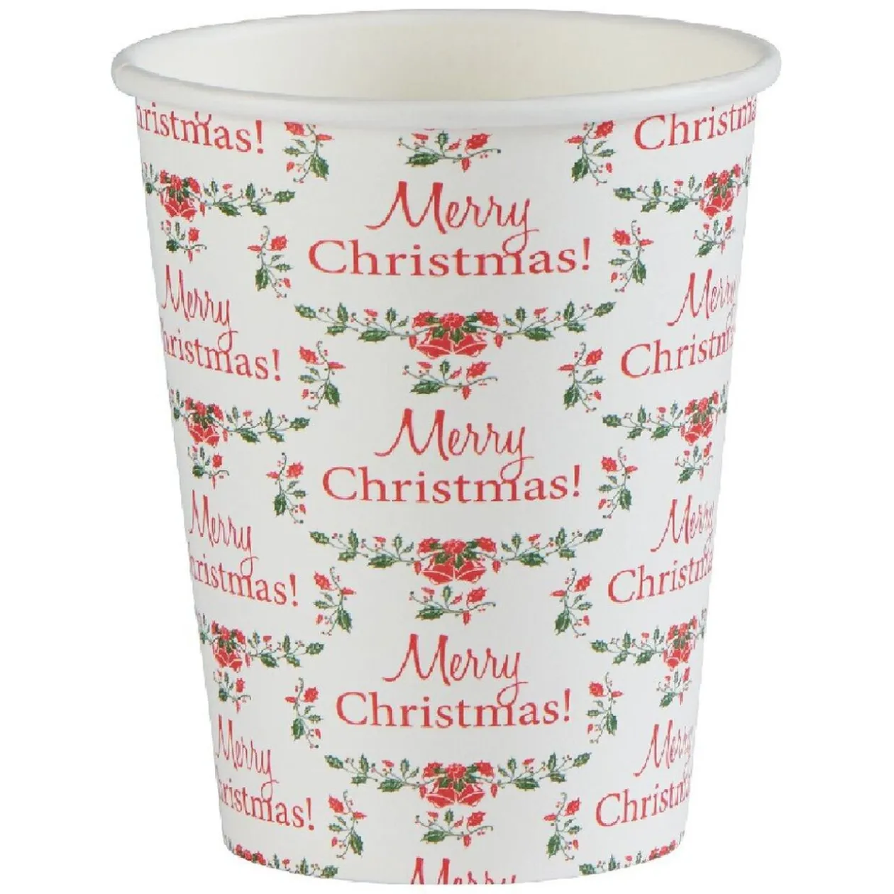 Gobelet jetable Noël Merry Christmas houx blanc 25 cl x10