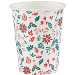 Gobelet jetable Noël motif houx fleur blanc rouge 25 cl x10