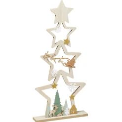 Grand sapin à poser en bois décor forêt H75cm