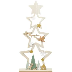 Grand sapin à poser en bois décor forêt H75cm