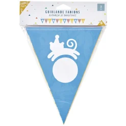 Guirlande à fanions Circus en papier rouge, blanc et bleu