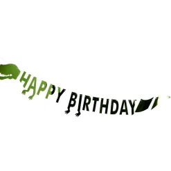 Guirlande anniversaire Happy Birthday dinosaure aluminium vert 2,5m