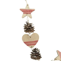 Guirlande coeurs pommes de pin beige rouge L. 1,9 m