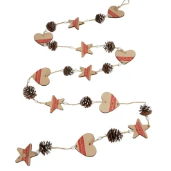 Guirlande coeurs pommes de pin beige rouge L. 1,9 m