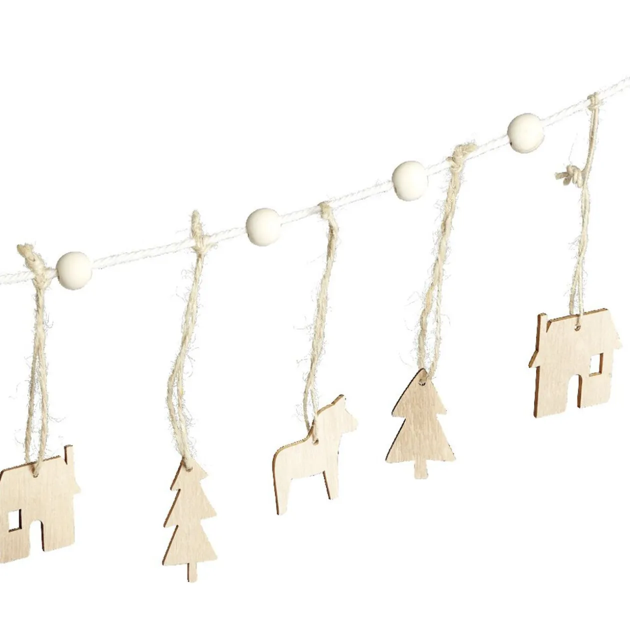 Guirlande de Noël en bois fantaisie blanc 1,8m