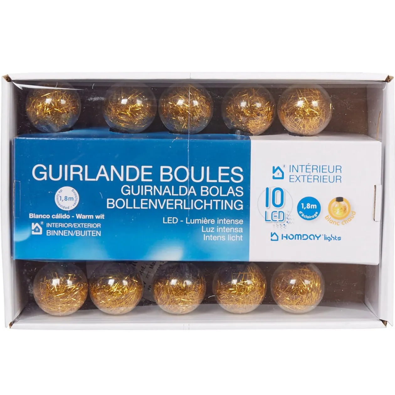 Guirlande électrique 10 boules dorées L. 1,8 m