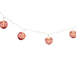 Guirlande électrique 10 boules tricot rouge blanc L. 1,80 m