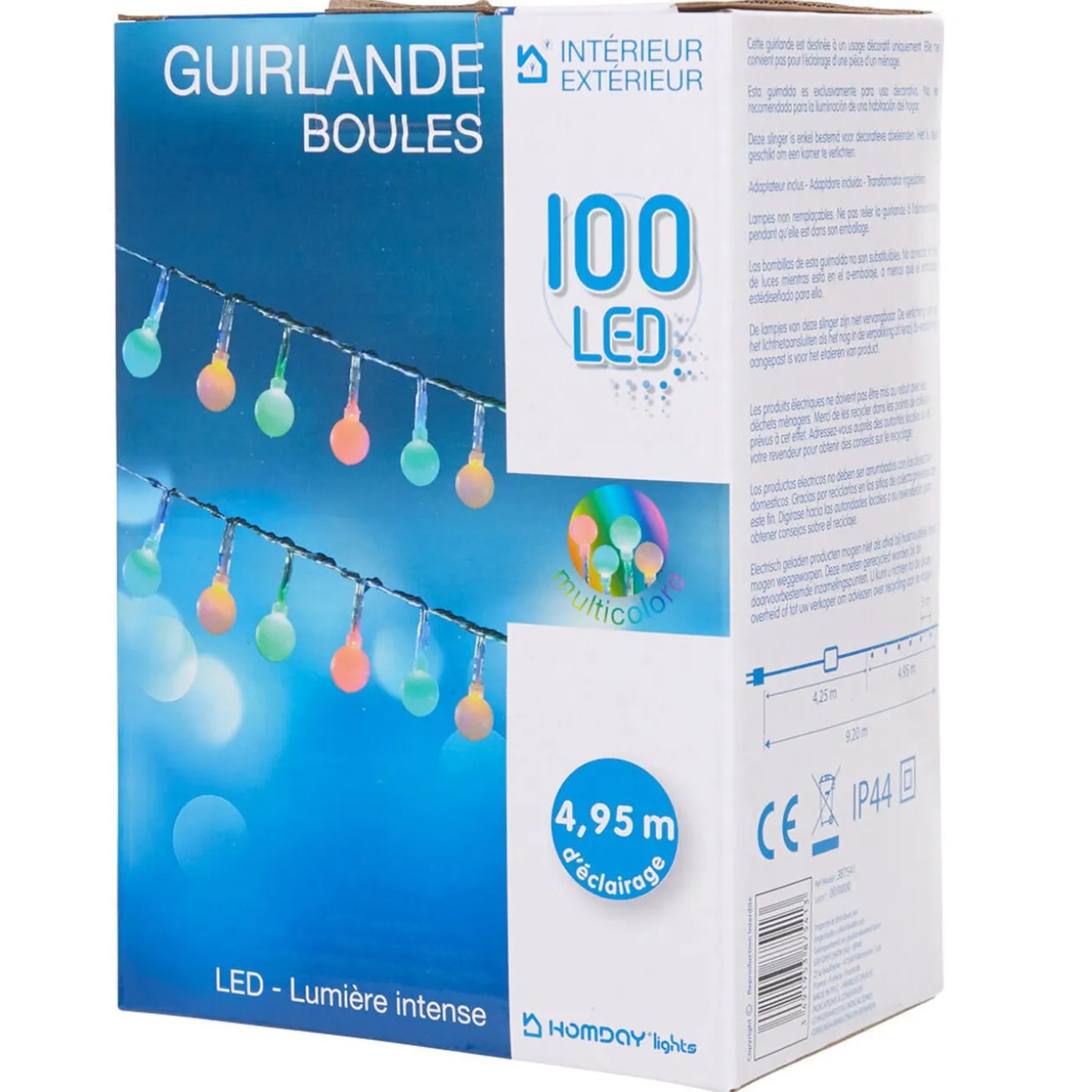 Guirlande électrique 100 boules multicolores fixes L. 4,95 m
