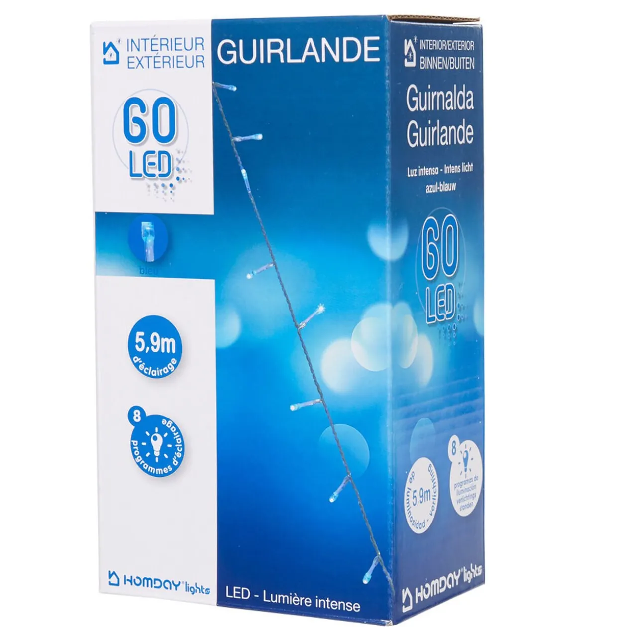 Guirlande électrique 60 led bleues clignotantes L. 5,9 m