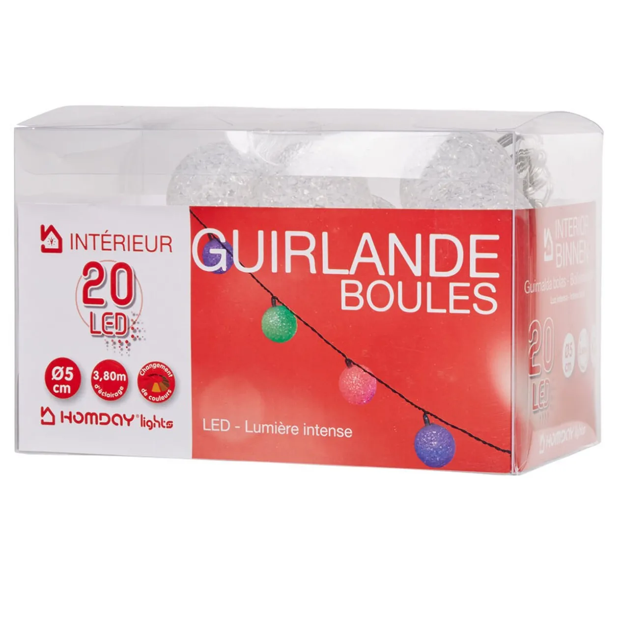 Guirlande électrique boules multicolores L. 3,80 m