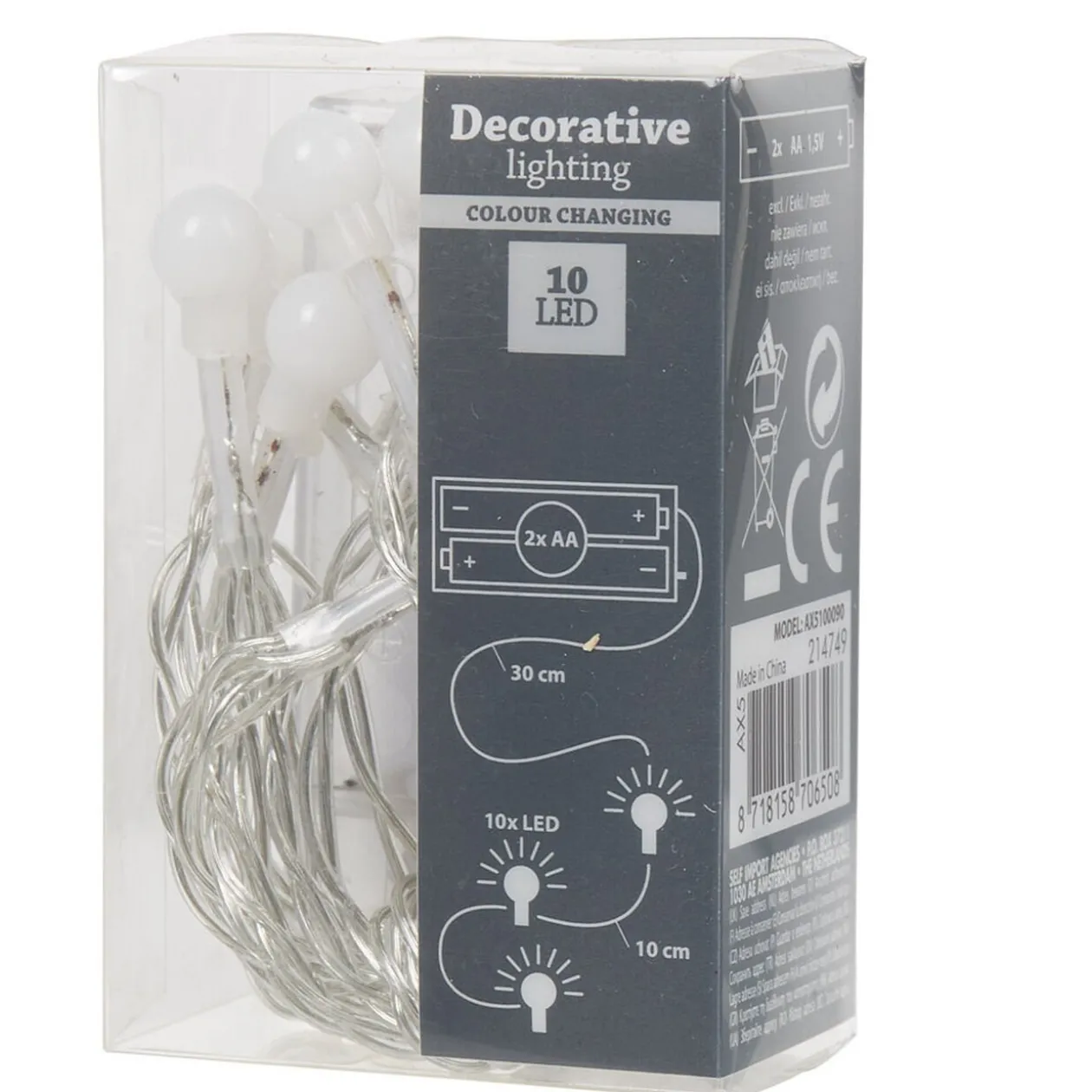 Guirlande électrique de 10 boules blanc 1 m