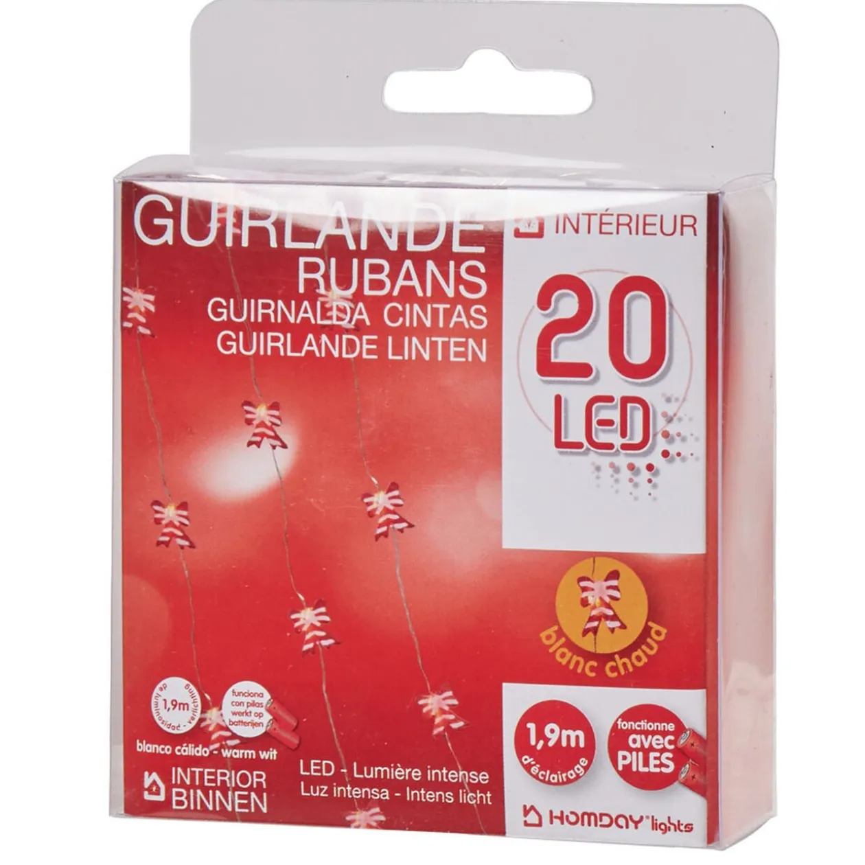 Guirlande électrique ruban blanc chaud fixe L. 90 cm