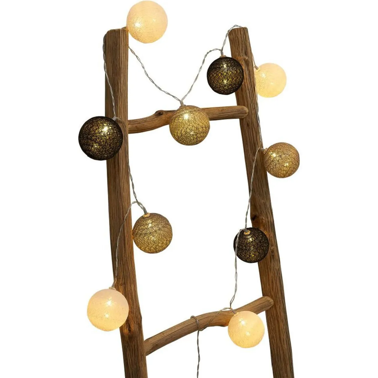 Guirlande lumineuse 10 boules beige noir marron L165cm